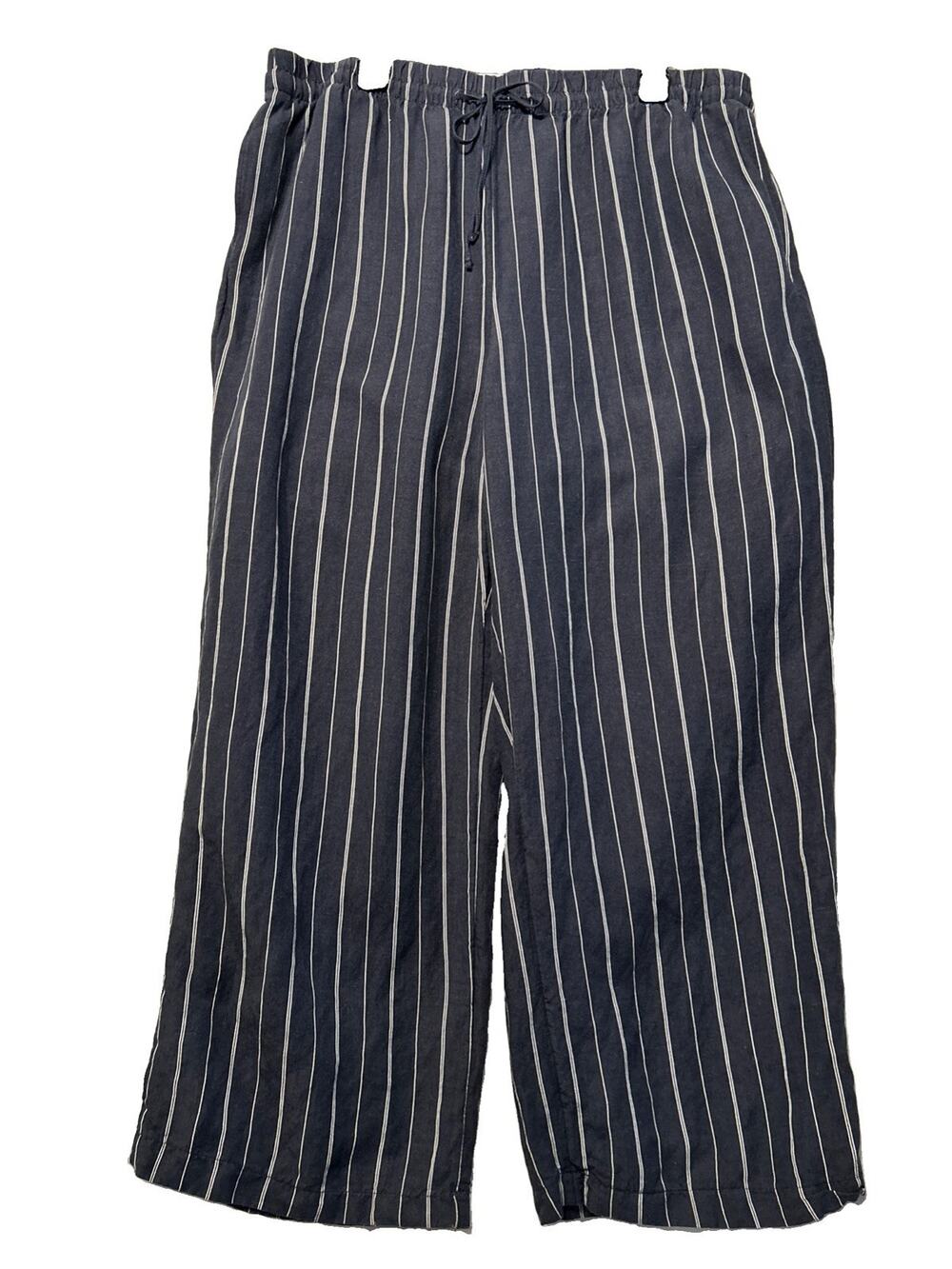 H&M XL Wide Leg Pants Navy Pinstripe Linen Blend Beach Lagenlook Career Preppy